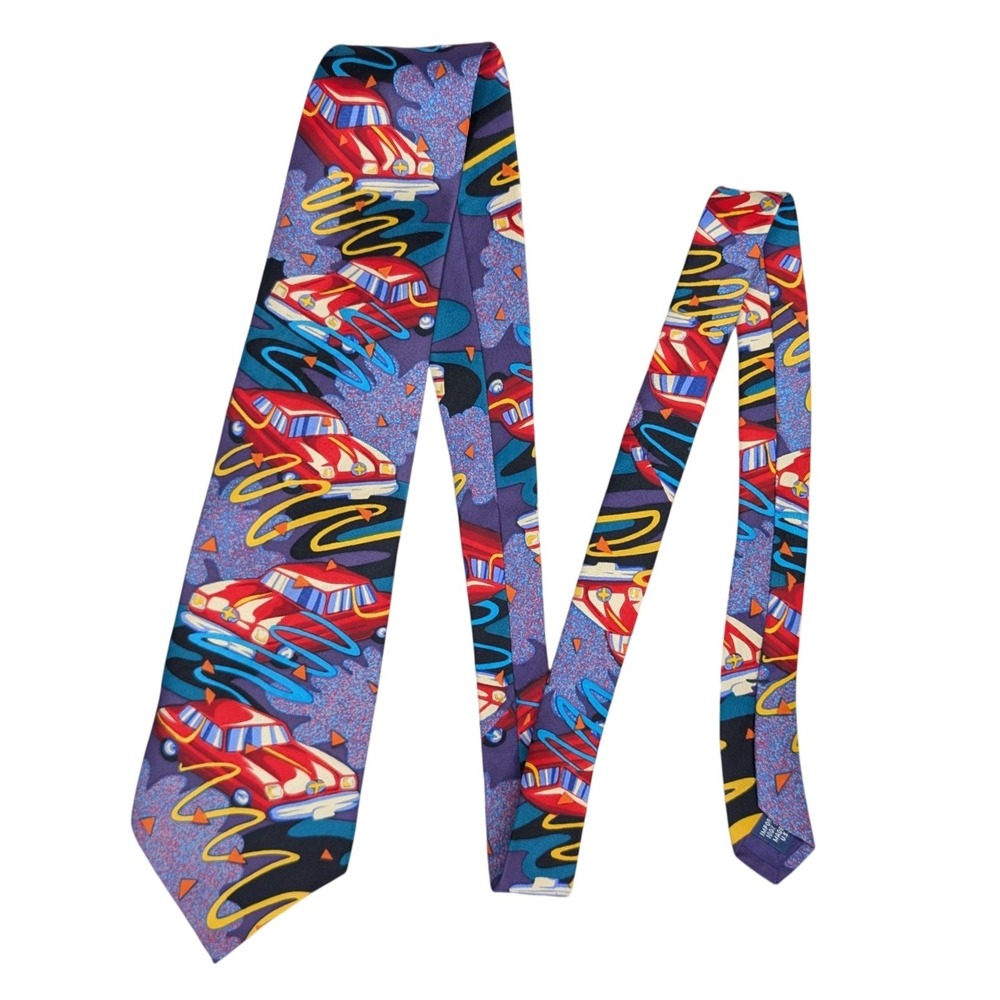 90s Vintage The Beatles 100% Silk Neck Tie Car Pattern Theme